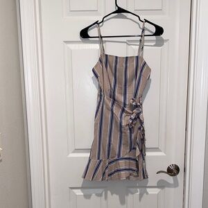 Elegant Beige and Blue Striped Mini Dress
